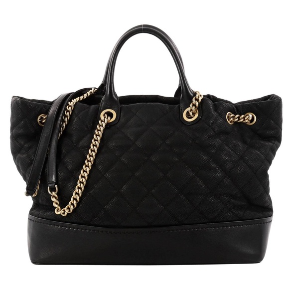 Chanel Globetrotter Drawstring Shopping Tote Quilted Iridescent Caviar Large - Picture 2 of 7